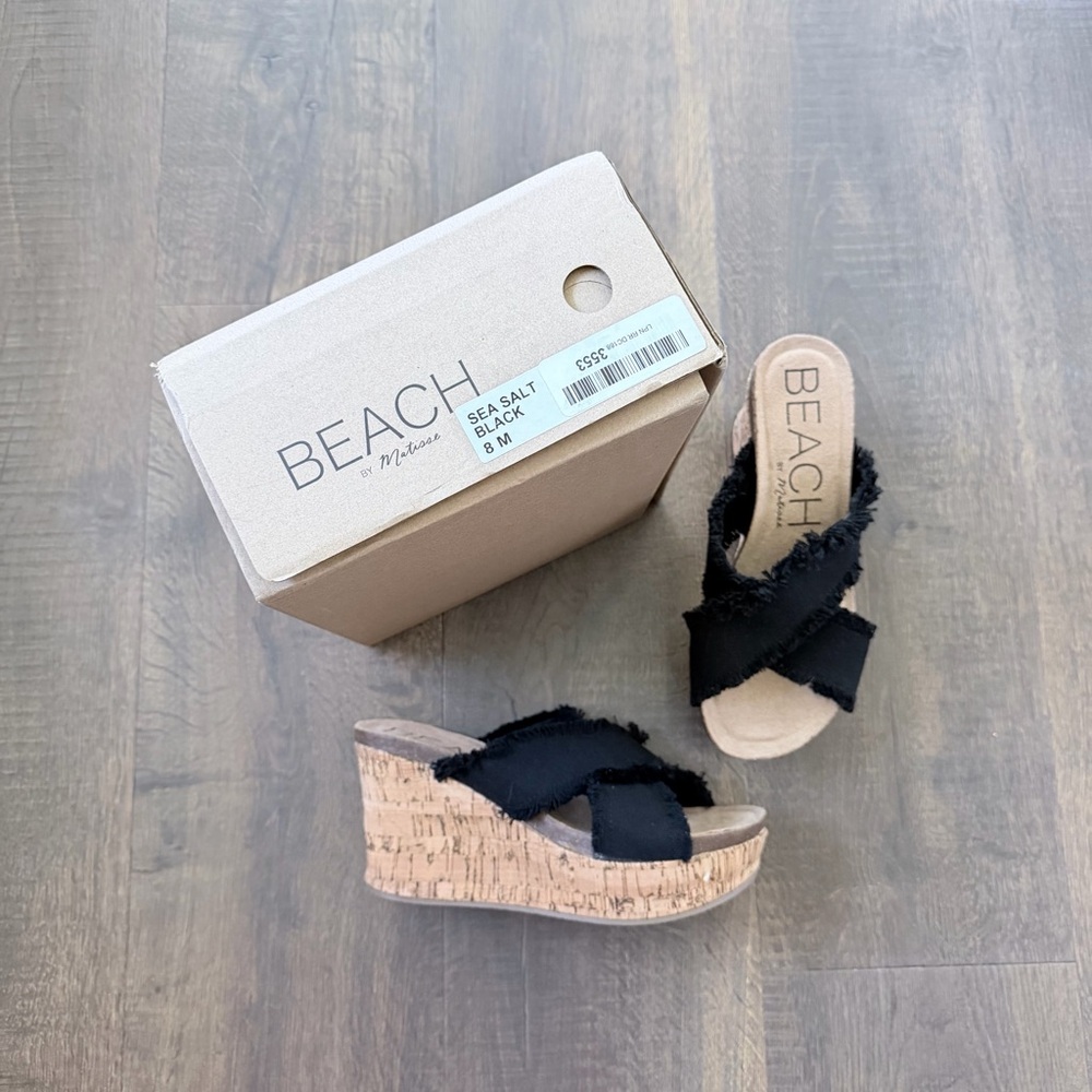 NIB Beach by Matisse Sea Salt Black Wedge Sandals | Size: 8 - Picture 3 of 7